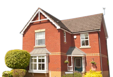 A detached red brick house